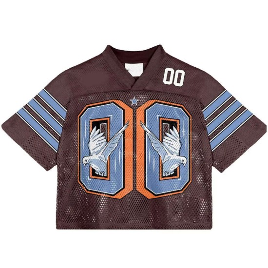 OEM Custom High Quality Polyester Mesh Retro Soccer American Football Jersey Oversized Boxy Shirt Cropped Breathable Short